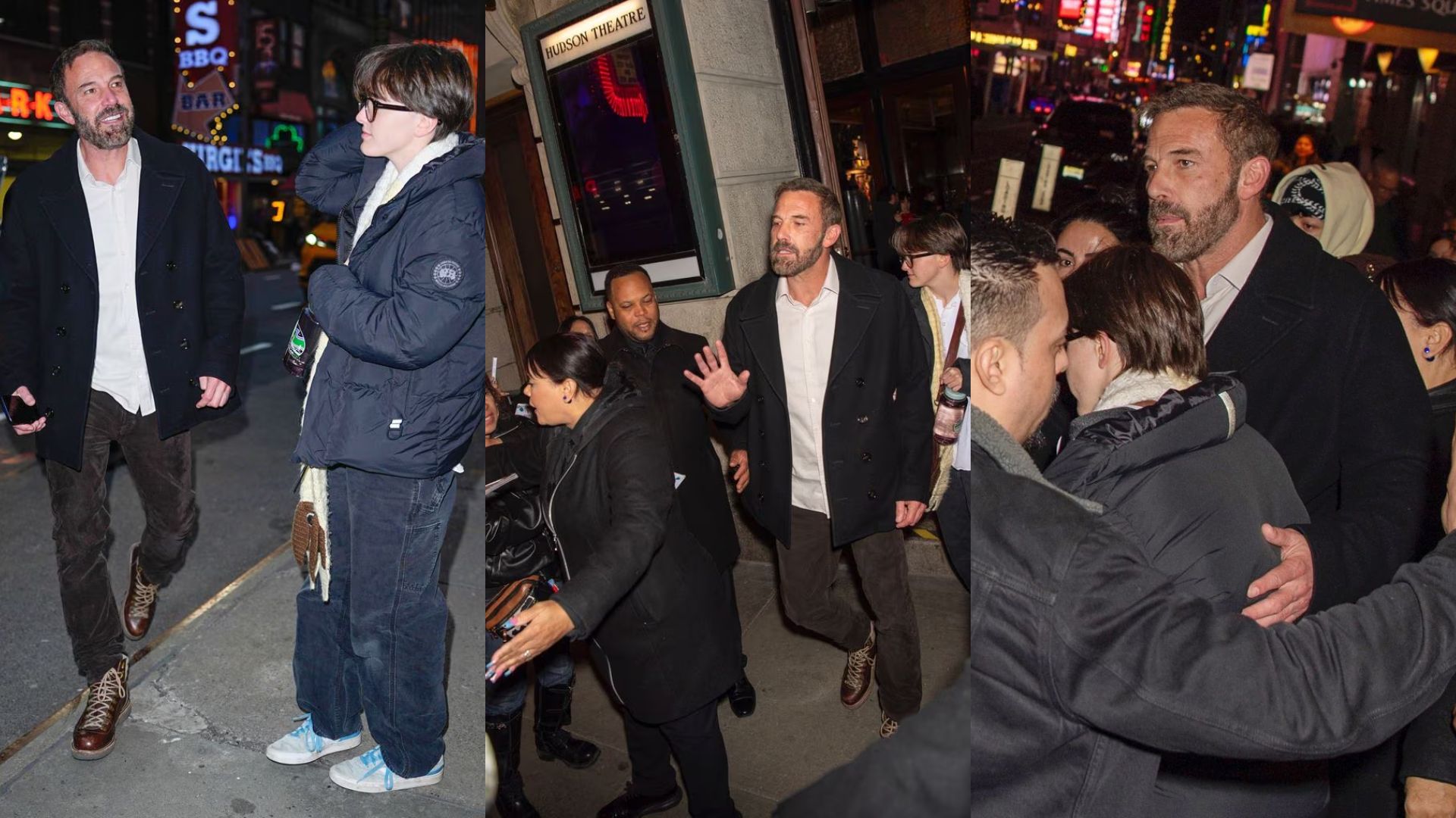 Ben Affleck protege a su hijo durante un tenso encuentro con paparazzi a la salida del teatro. Foto: Revista Hola!.
