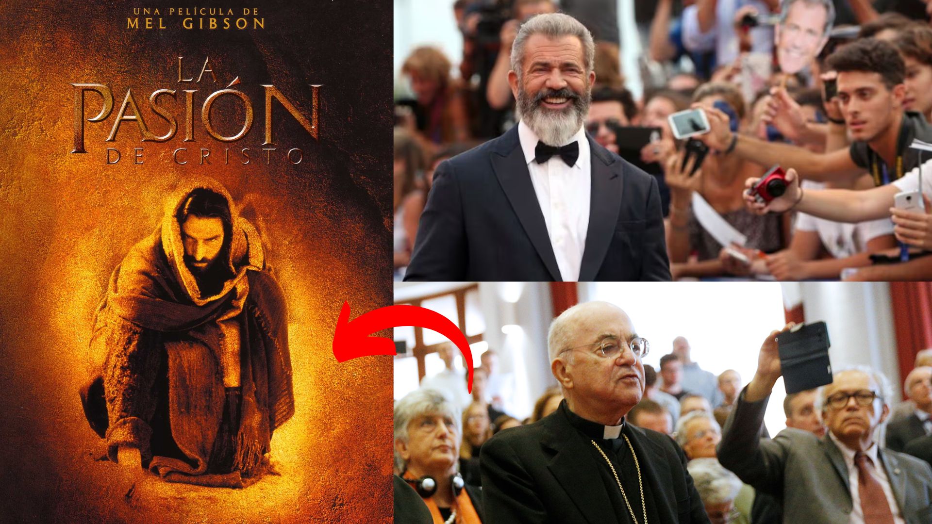 Mel Gibson filma en Italia la secuela de La Pasión de Cristo, rodeada de polémica por la figura de Carlo Maria Viganò. Foto: Canva edit.